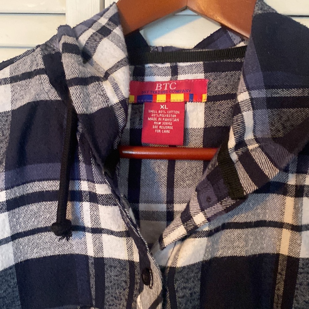 Bay Trade Company Womens Xl Blue Plaid Flannel Hoodie Shirt View 2